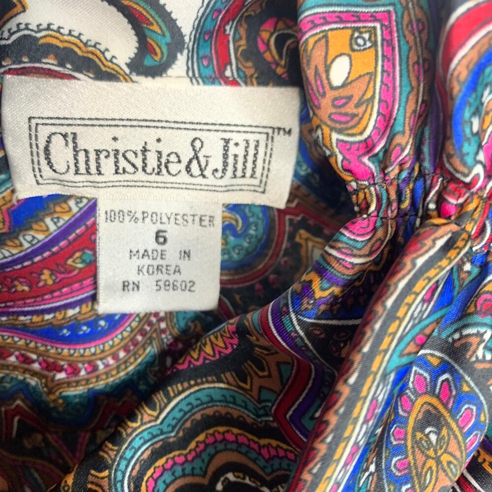 Vintage Paisley Silky Blouse Sz 6 80s - Picture 7 of 8